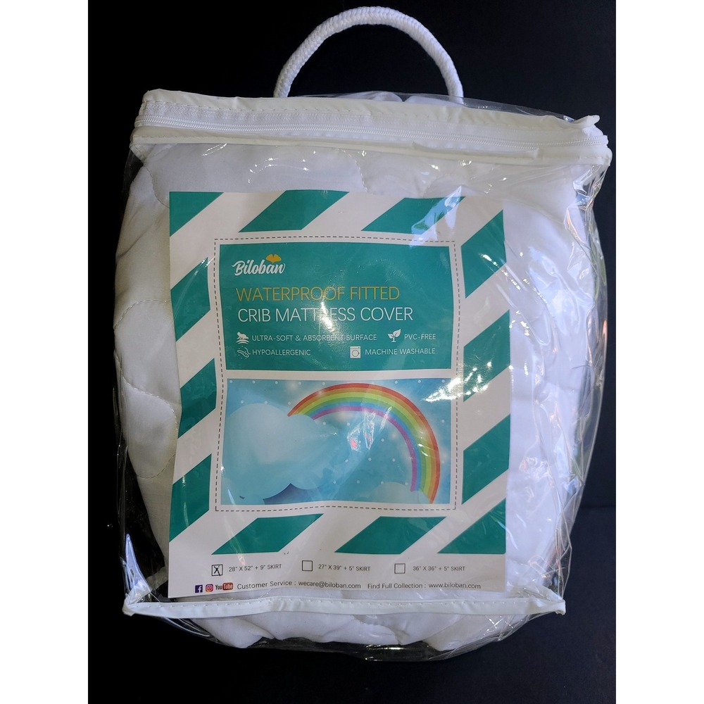 Biloban Waterproof Fitted Crib Mattress Cover‎ Quilted Protector White 28x52x9